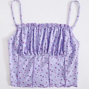 SHEIN Ruched Bust Frill Trim Seam Front Cami Top XS Girls